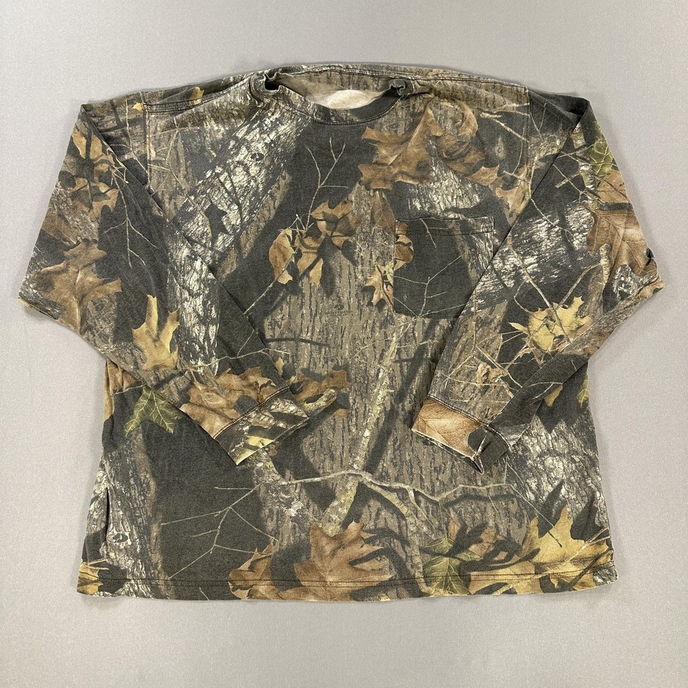 Camo Hunting Shirt Mens XL Brown Long Sleeve Pocket Tee Outdoor Camouflage